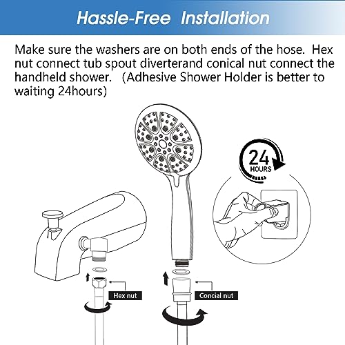 YASINU All Metal Bathtub Faucet with Sprayer 10 Settings, Fit for 1/2 inch or 3/4 inch Thread Pipe, 1/2 inch Slip on Pipe,Tub Spout with Diverter Chrome by YASINU - Image 9
