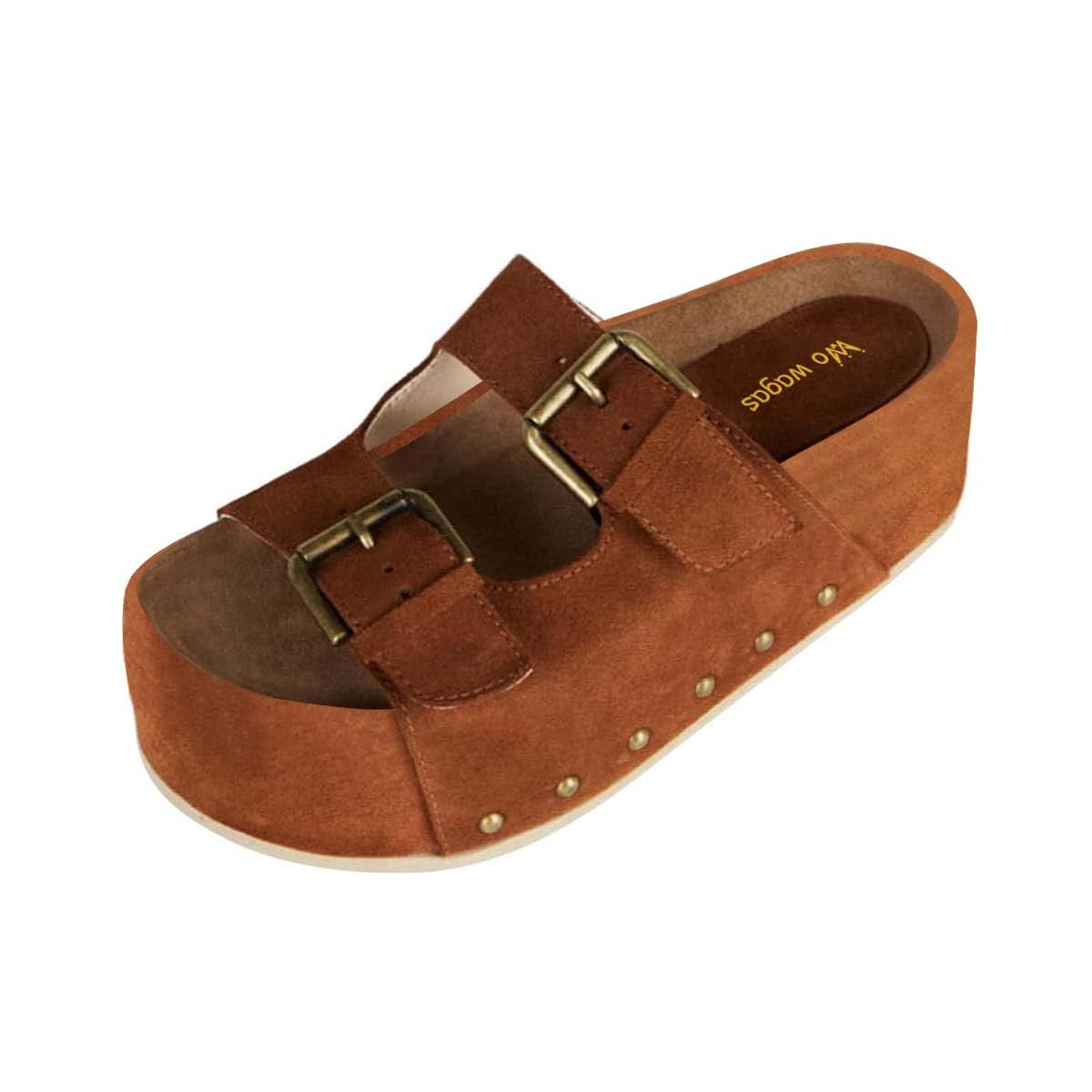 Womens Buckle Strap Mules Platform Slippers Chunky Mid Heel Sandals Round Toe Slip On Shoes Party Shopping Daily Size 4-16 US