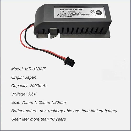 Miniatura 2 de XIAOXX - Batería de iones de litio no recargable de 3.6 V MR-J3BAT 2000 mAh PLC para ER6VC119AB MELSERVO MR70 con enchufe negro