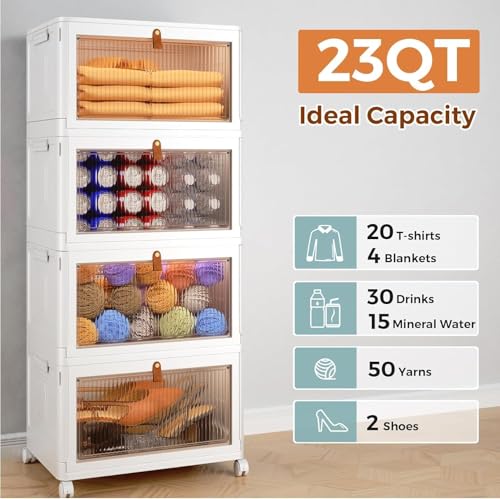 Image of 3-Door Plastic Wardrobe for Kids| Almirah and Wardrobe for Baby Clothes| Modular Storage Cabinet with Wheels|Kids Multi-Purpose Collapsible Wardrobe (White, 3-Layer)