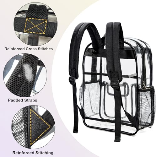 Image of gdbis Heavy Duty Clear Backpack for Stadium Events, Large Capacity Clear Bookbag Transparent Backpack with Reinforced Strap for College Work Travel Concerts Security - Black
