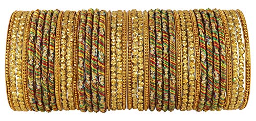 Image of NMII Glass, Silk Thread Beads with Glitter Pattern Glossy Bangle Set For Women /Girls, (Multicolour 2.4), Pack Of 40 Bangle Set
