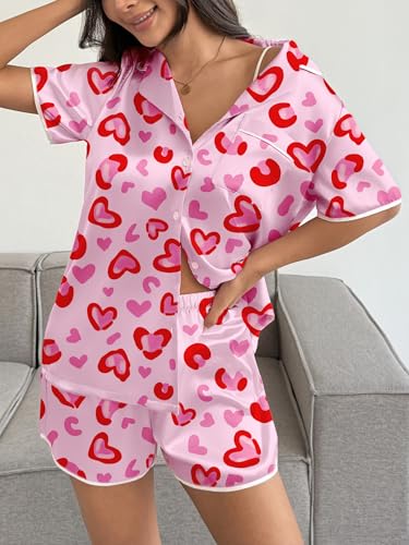 Image of Ekouaer Womens Satin Pajamas Set 2 piece Silky Buttton Down Short Pjs | Silk Notch Collar Top and Soft Shorts Lounge Set for Sleep, Daily Wear, Home, Wedding, Party