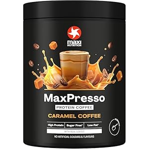 MaxiNutrition MaxPresso Caramel, Protein Coffee, Whey Protein Powder, 21 g Protein per Serving, Sugar-Free & Low-Fat, Mix Warm or Cold