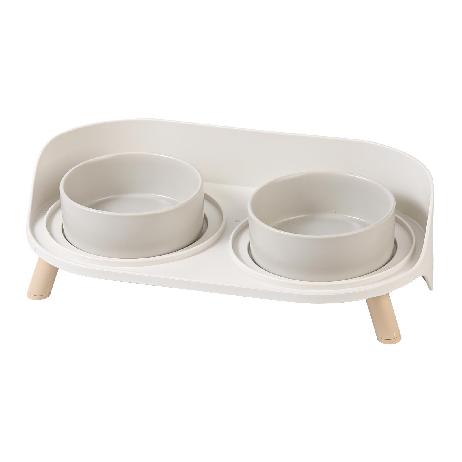 Comedero y Bebedero Elevado para Perros - Cuencos Dobles de Cerámica con Soporte Antisalpicaduras para Comida y Agua - Ideal para Gatos y Perros Pequeños - 2 x 320 ml - Gris