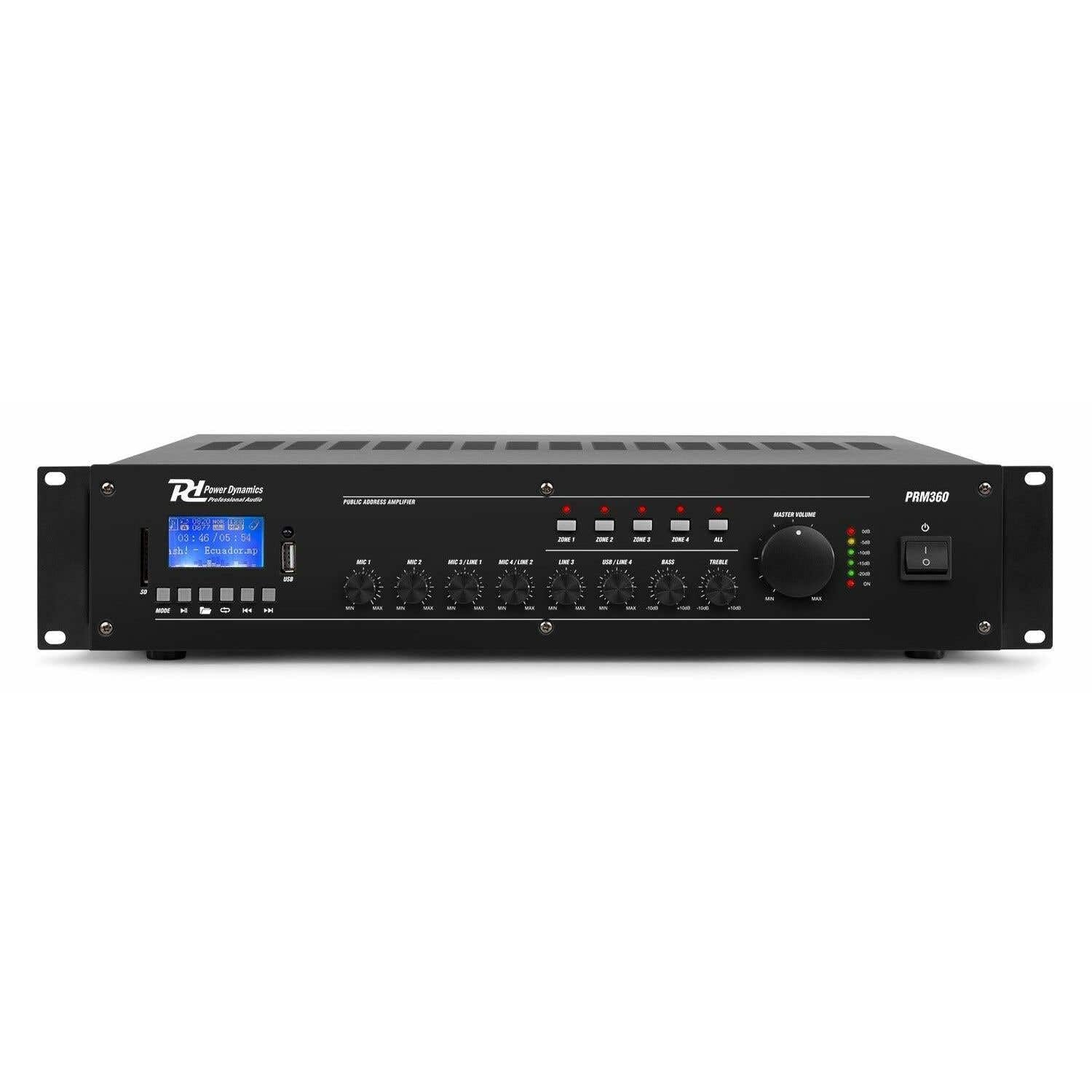 Amplificatore da 360W a 4 zone 100V/8Ohm BT/USB/SD, display LCD Mod. PRM360