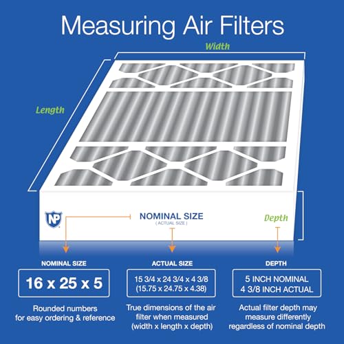 Image of Nordic Pure 16x25x5 Pleated MERV 8 Plus Carbon Air Filters 4 Pack | Actual Size: 15 3 /4 x 24 3 /4 x 4 3 /8 Honeywell Replacement Made in USA, Standard HVAC & Furnace Filtration