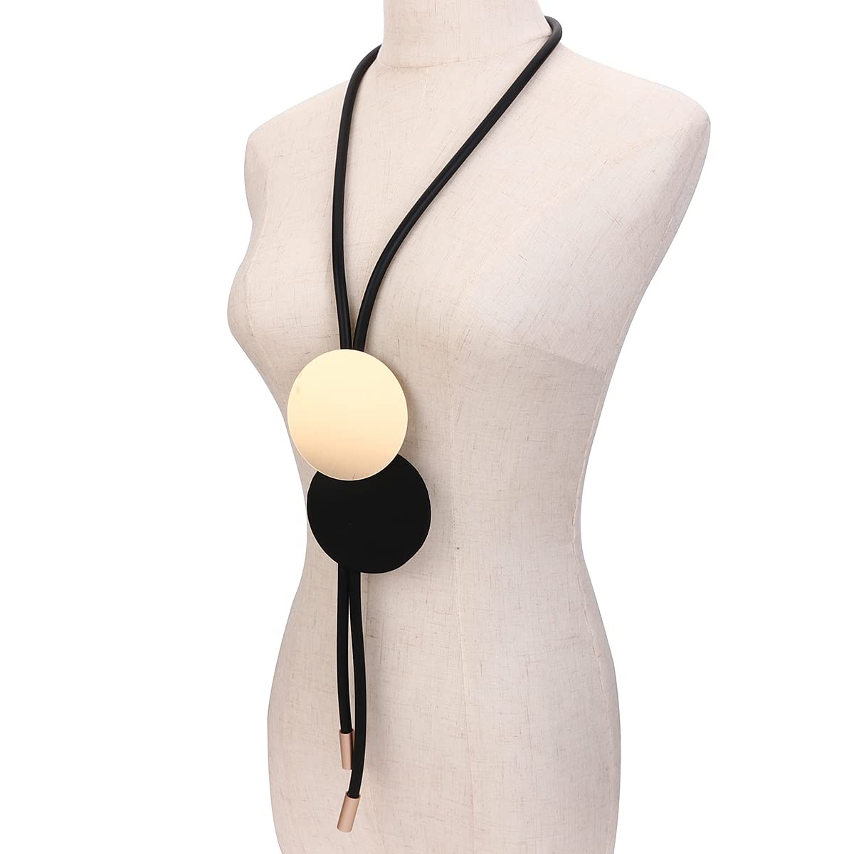 Collares Collar Mujer hombre Colgante Cadena De Suéter Largo De Goma Negra, Collares Con Colgante Redondo De Aluminio Simple Para Damas De Oficina