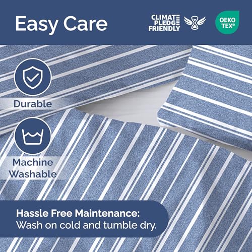 Image of Duvet Cover Full Size Set - Extra Soft Full Duvet Cover 80 inch x 90 inch with 2 Pillow Shams for Women, Men, Kids & Teens - Hotel Luxury w / Zipper Closures & Ties - Comfy, Cozy & Breathable (Blue Stripes)