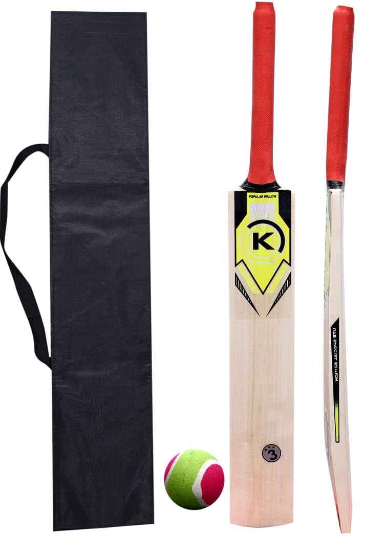 Hyper Popular Willow Wooden Cricket Bat with Tennis Ball & Bat cover Combo for Kids (Size 3 for Age 6-8 Years)-image-19