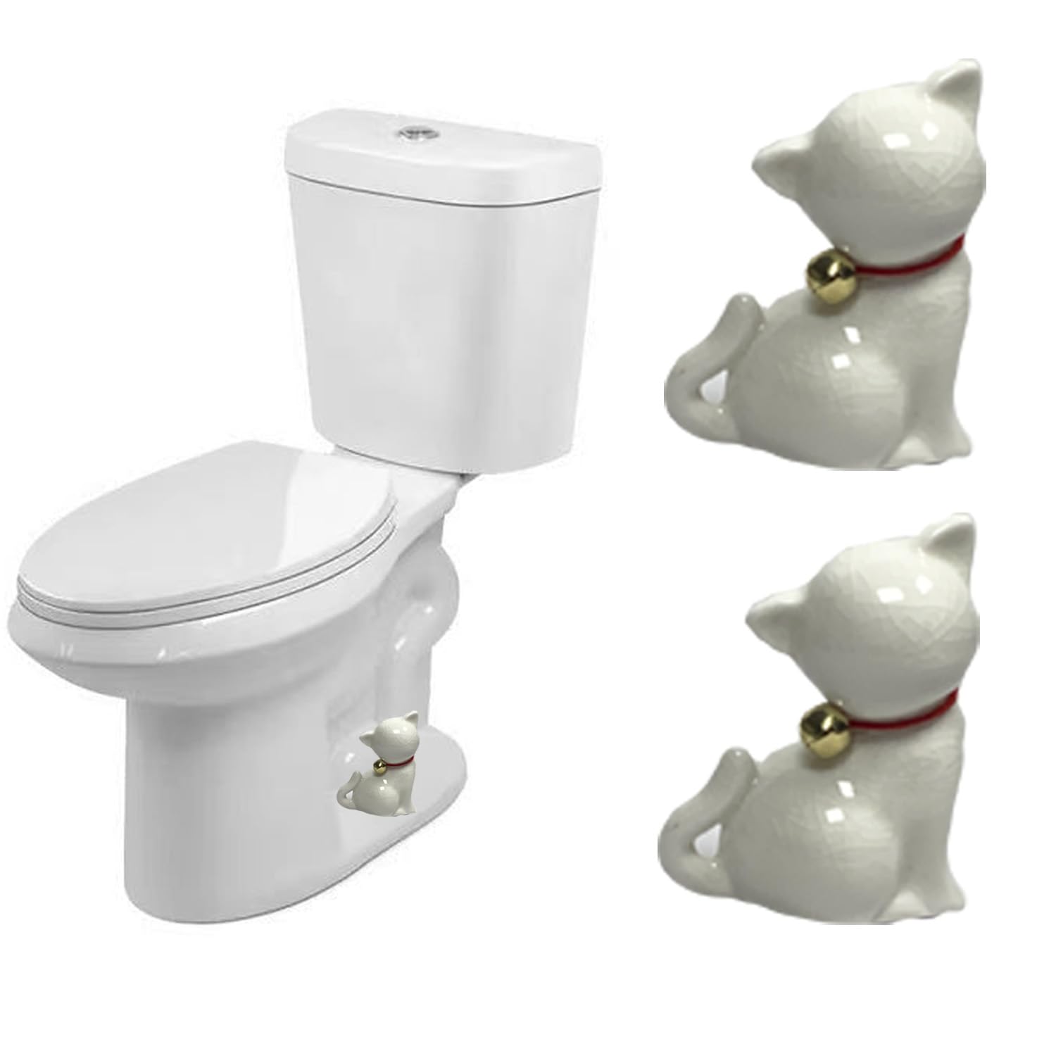 2 Pcs Cat Ceramic Covers, Cute Animal Ceramic Toilet Bolt Decorative for Bottom, Decorative Toilet Knob Cover Easy Installation