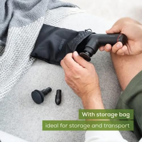 Image of Beurer German Engineering MG 79 Gentle Massage Gun with 3 Massage Heads & 3 Speed Settings | Lightweight Deep Tissue Muscle Massager for Pain Relief, Muscle Recovery & Everyday Relaxation | With storage Bag I Ideal for Home, Office & Travel Use I Black in color I 3 years Warranty