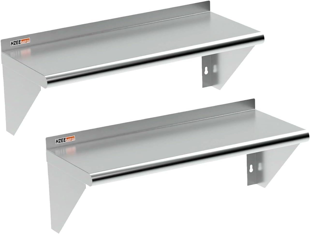 2-Pack Stainless Steel Wall Shelf 12x30 Inches- Heavy Duty Commercial Metal Floating Shelving with Backsplash for Restaurant Kitchen, Garage, Laundry, NSF Certified