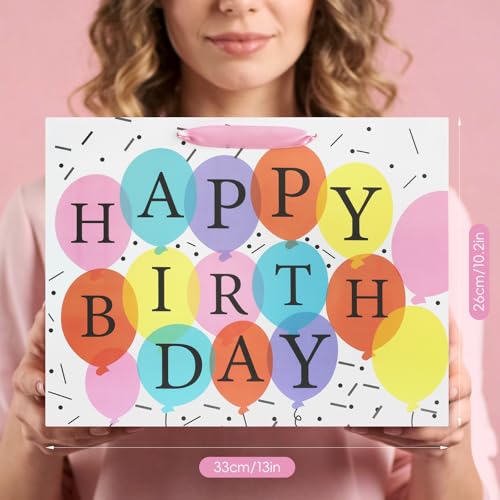 Image of JMANNI Large Happy Birthday Gift Bag with Tissue Papers and Greeting Card,Portable Paper Gift Bags with Handles,Present Bags for Women Birthday Party Supplies 13 inch x10.2 inchx4.7 inch(Coloured Balloon)