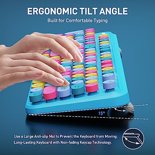 Image of FOPETT Wireless Keyboard and Mouse Combo, 105 Keys Full-Sized 2.4 GHz Round Keycap Colorful Keyboards, USB Receiver Plug and Play, for Windows, Mac, PC, Laptop, Desktop (Blue Colorful)