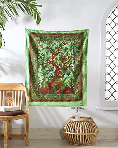 Popular Handicrafts Tapestry Tree of Life Hippie Tie dye Psychedelic Wall Hanging - Indian Maditation Gypsy Bohemian Hippy Dorm Room Decor Poster Green 30 x 40 Inch