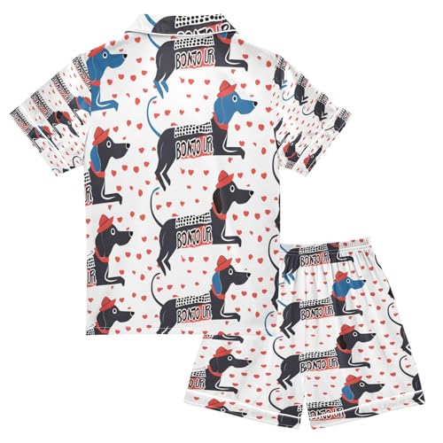 ALAZA Heart Love Dachshund Dog Satin Pajamas Set Short Sleeve Button Down Sleepwear Summer Pjs 2 Piece2