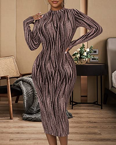 Image of Women's Sexy Long Sleeve Sparkly Maxi Dress V Neck High Slit Wrap Formal Gown Cocktail Glitter Maxi Long Dresses