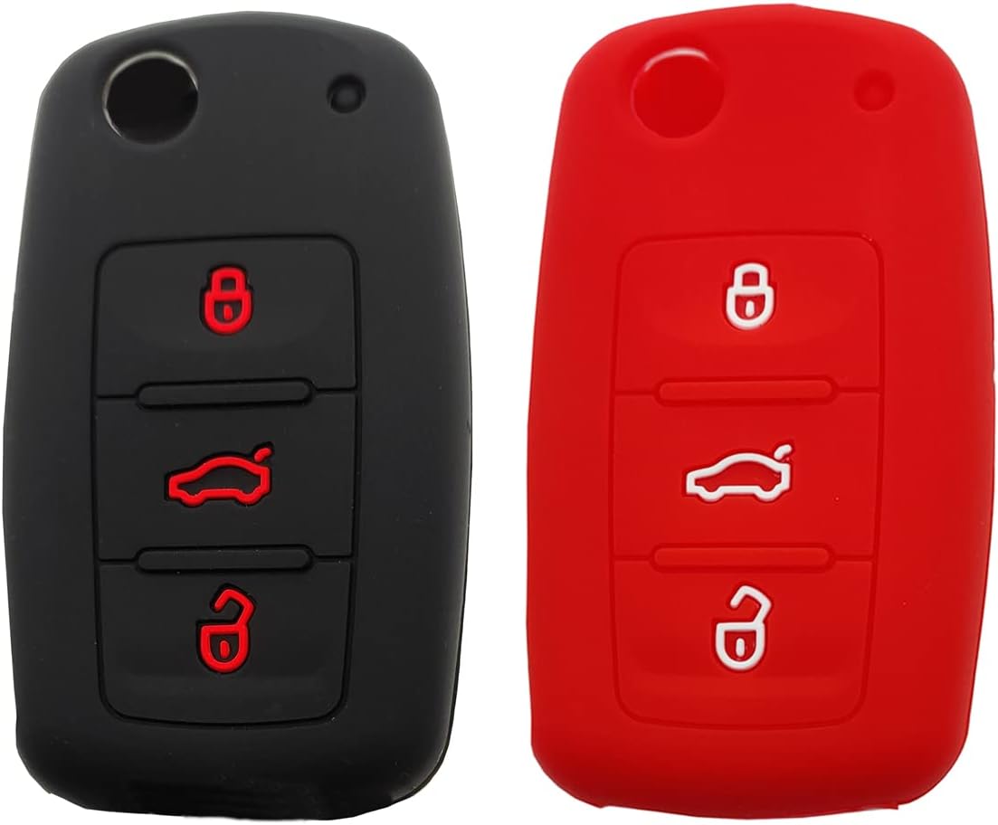 Silicone Keyless Remote Protector Key Fob Cover Case fit for VW Volkswagen Jetta Passt Keyless Entry Remote Key Fob (Black+Red)