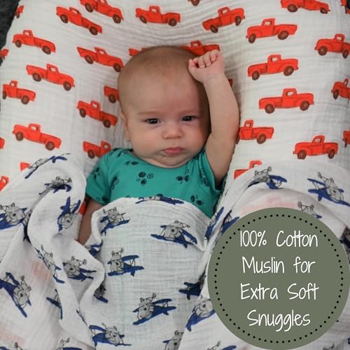 Image of LollyBanks Muslin Swaddle Blanket, 100% Muslin Cotton Baby Blankets for Boys, 47 X 47 Inches Baby Boy Swaddles, Breathable and Lightweight Infant Blanket, Newborn Essential, Registry (Airplane Print)