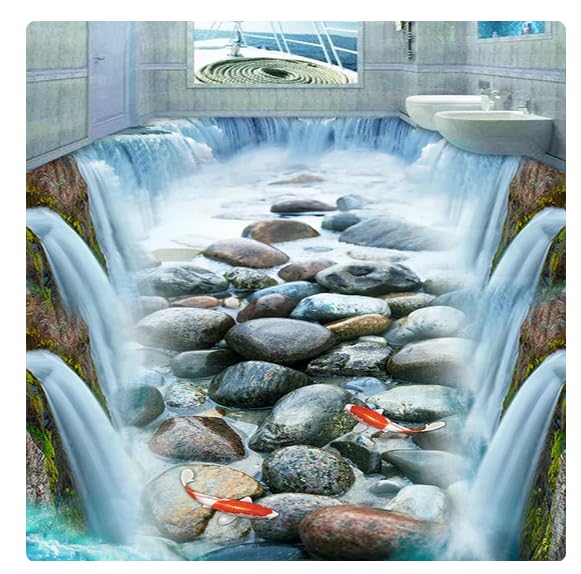 Papier peint 3D sol salle de bain cascade pour une ambiance spa nature