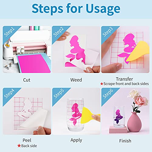 Htvront Color Changing Vinyl Permanent Adhesive Vinyl For Cricut,8 Pack Cold Permanent Vinyl Bundle 6 Colors-12" X 10" Vinyl Sheets +2 Transfer Tape Sheets Sensitive To Cold Vinyl #TOP4