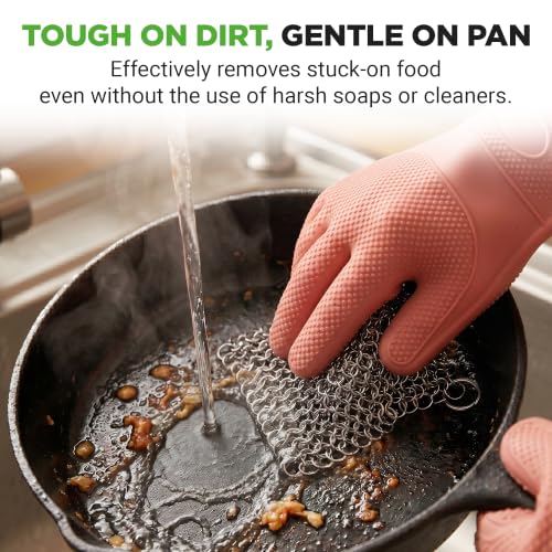 Image of NutriChef Stainless Steel Cast Iron Cleaner - 3.94 inchx3.94 inch Rustproof Dishwasher Safe Chainmail Metal Scraper Cleaning Tool for Preseasoned Pans, Pot, Dutch Oven, Skillet, Wok, Waffle Iron
