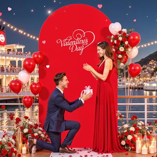 Image of 7.2FT Red Arch Backdrop Cover, Spandex Fitted Wedding Arch Stand Covers 2-Sided Round Top Chiara Stretchy Arch Backdrop Cover for Wedding Birthday Party Baby Shower Banquet Decoration