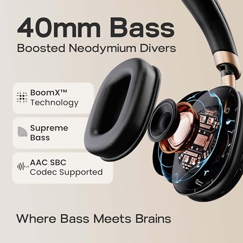 Image of GOBOULT Fluid X Pro ANC Headphones BT Wireless 70H Playtime, 40mm Bass Driver, Active Noise Cancellation, Type-C Fast Charging, ANC Headphones Wireless (Raven Black)