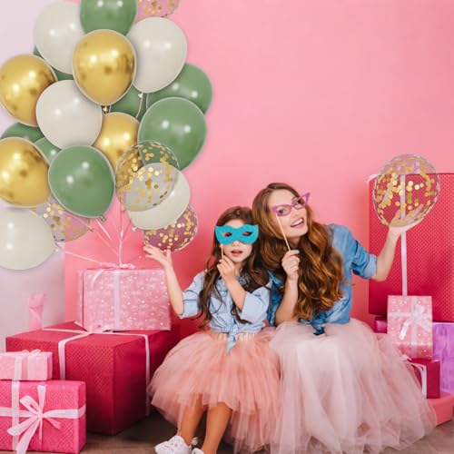 Image of 68Pcs Balloons Kit 12 Inch, Sage Green Balloon Sand White Metallic Gold Balloon Confetti with Ribbons, Party Balloons for Baby Bridal Shower Wedding Birthday Decorations.