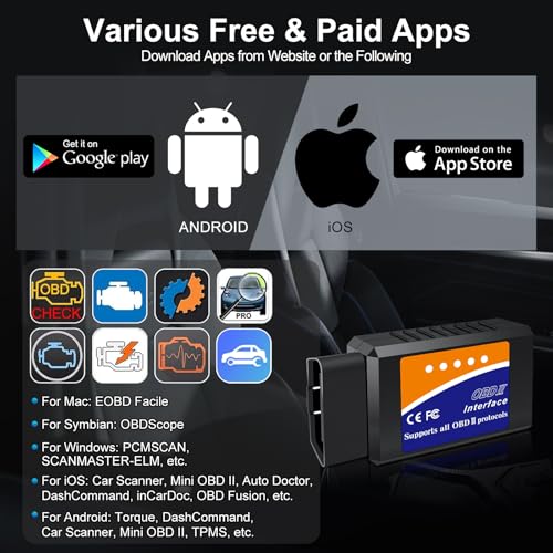 Image of OBD2 Bluetooth Scanner for iPhone iOS Android Windows Car Code Reader Enhanced Auto Diagnostic Scan Tool Odb2 OBDII Adapter Check Engine Light Live Data Reset Vehicle Performance Test Exclusive APP