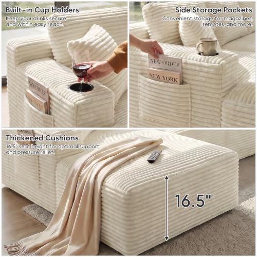 Image of 133 inch U-Shaped Modular Sectional Sofa, Corduroy Boneless Couch, Beige