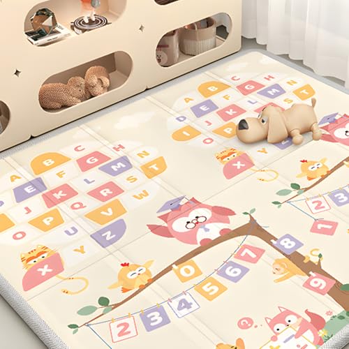 LZTET Tapete De Atividades Bebé,Alfombra Juegos para Bebé,Tapete Muy Acolchado,Reversible Y Plegable,Tapete Actividades,Olchoneta NiñOs En El Suelo,para PequeñOs BebéS(200 * 150 * 2cm,A)