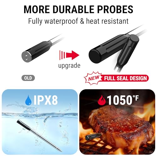 Image of ThermoPro Wireless Meat Thermometer for Grilling and Smoking, Bluetooth Meat Thermometer Digital Wireless for Rotisserie Sous Vide BBQ, Smoker Thermometer, Red, Gift for Dad Him Husband