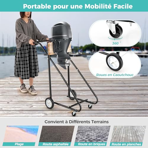 Support de moteur de bateau mobile GYMAX avec poignées faciles à saisir