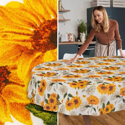 Nappe extérieure pour table ovale à motif tournesol jaune