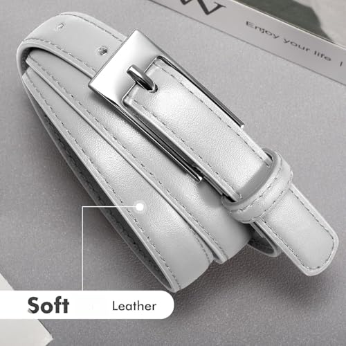Women's Thin Genuine Leather Belt Skinny Waist Belt with Silver Buckle4