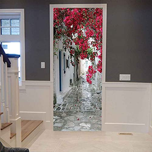 BARFPY Autocollant Porte 3D Construction de maison de ruelle Stickers de Porte PVC Imperméable...