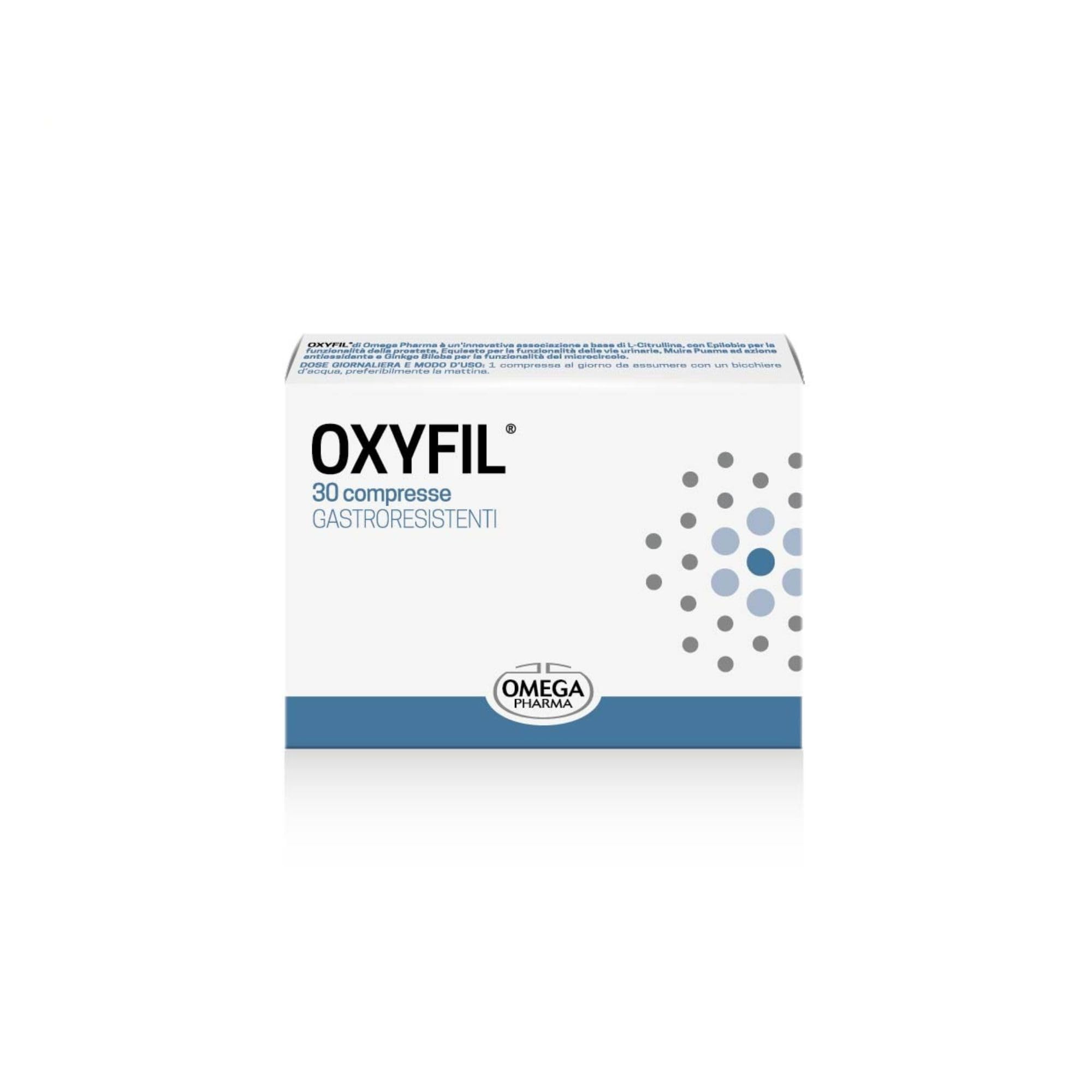 Omega Pharma - Oxyfil - Favorisce la funzionalità della Prostata, delle Vie Urinarie e del Microcircolo locale. Azione Antiossidante - 30 Compresse