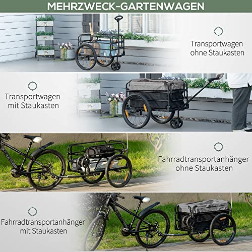 HOMCOM Fahrradanhänger Lastenanhänger mit Kupplung Bremse,Transportwagen bis 40 kg belastbar, Transportanhänger Anhänger für Fahrrad Handwagen 130 x 64 x 64/103cm
