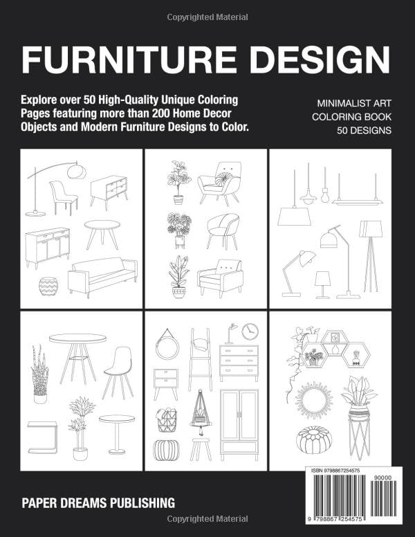 Minimalist Art Modern Furniture Design Coloring Book for Adults: 50 Home Decor Coloring Pages with over 200 Illustrations to Color (Minimalist Art Coloring Books) image 3