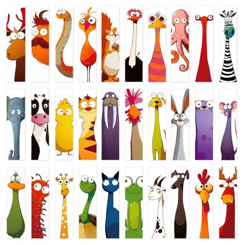 30Pcs Fun Bookmarks for Kids Funny Animals Cartoon Kids Bookmarks Creative Cartoon Page Holders Funny Book Marks for Book Lovers/Students/Readers/Teacher 4th of July Gift.