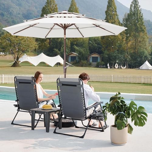 Image of JEAREY 9FT 3 Tier Patio Umbrella Outdoor Market Umbrella Table Umbrellas with 8 Ribs 1.5 Pole Push Button Tilt and Crank UV Protection for Garden,Off-white