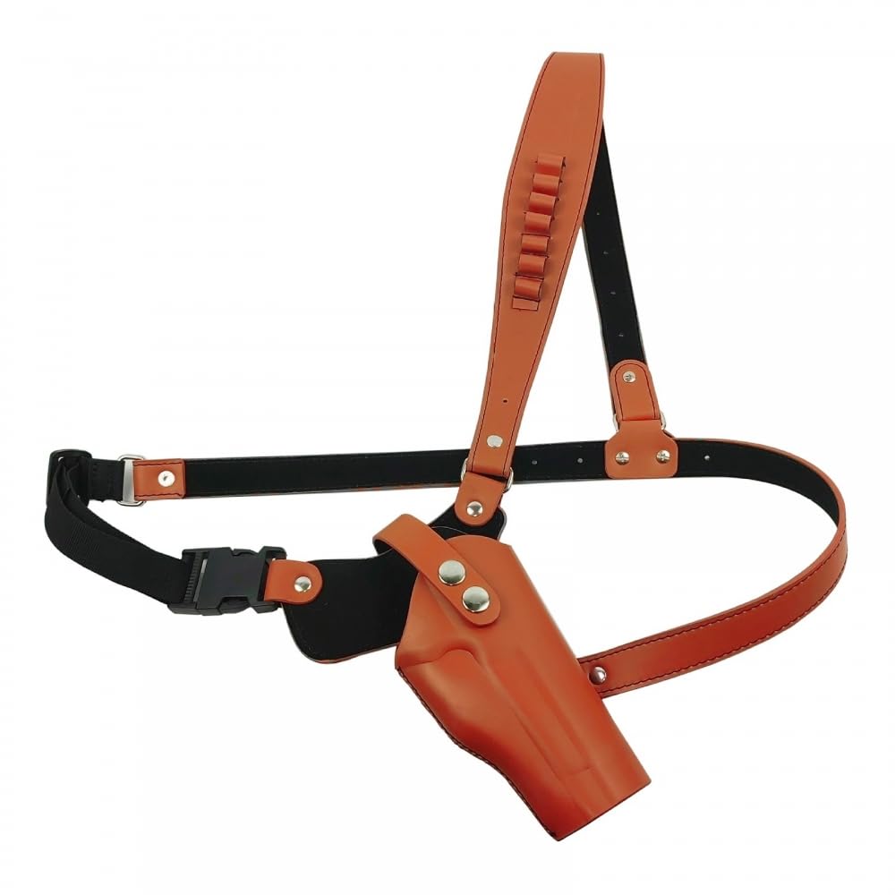 DONGKER Holster D'épaule en Cuir,Étui D'épaule Réglable pour Pistolet Vertical Dissimulé avec 7 Porte-balles pour 1911 G17 G17 G20 G23 M9 P85