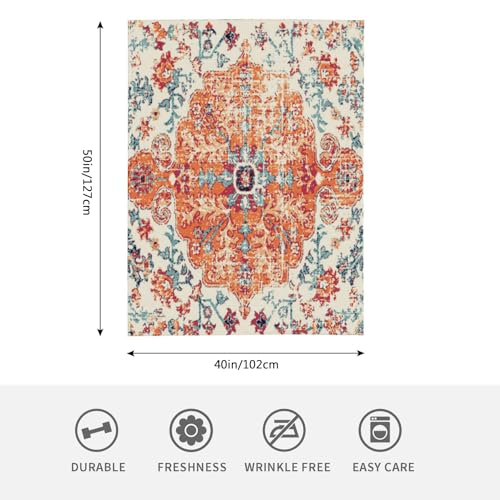 HGOD DESIGNS Carpet Pattern Boho Style Ethnic Design Orange Blue Blanket Throw Blanket Soft Comfortable for Sofa Chair Bed Office 100x130cm - Image 2