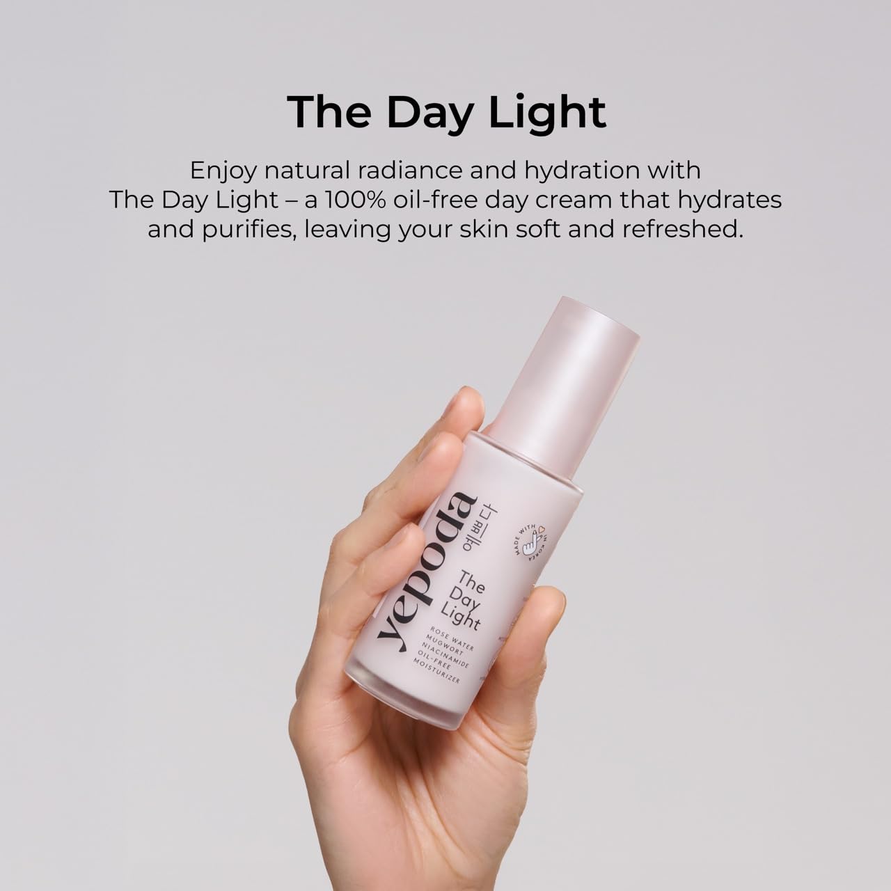 Yepoda The Day Light, Crema Idratante Giornaliera Purificante Senza Oli con Acqua di Rosa, Artemisia e Niacinamide. Crema Viso Vegana Coreana Idratante. Per Tutti i Tipi di Pelle, 50 ml