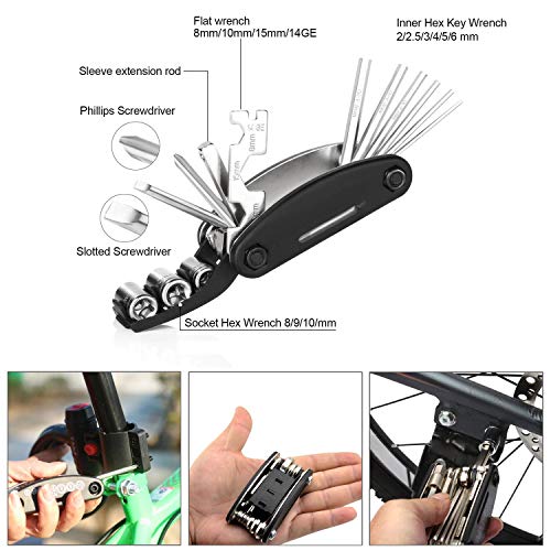DAWAY A36 Bike Repair Kit with Taillight - Waterproof Bicycle Saddle Bag, 16-in-1 Multi-Tool, Glueless Tire Tube Patches & Tire Levers, Complete Under-Seat Pack for Cyclists