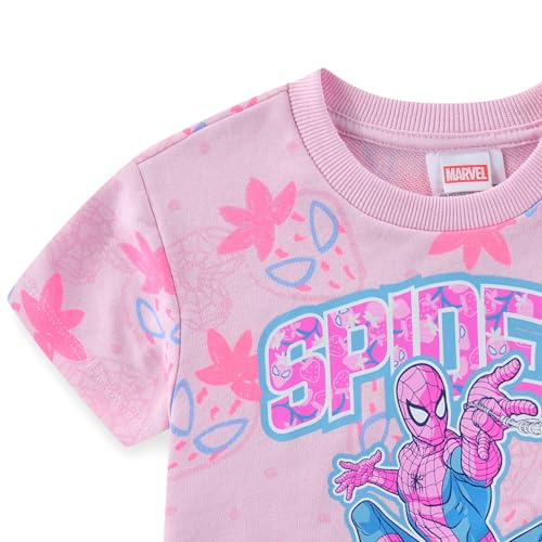 Image of Marvel Spider-Man Girls French Terry Short Sleeve T-Shirt and Shorts Set for Big Kids