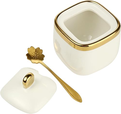 Miniatura 5 de jessie Recipiente para especias en tarro de condimentos con bandeja de cerámica, cuchara de servir y tapas para especias de cocina del hogar,