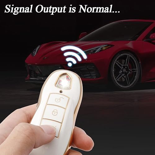 Miniatura 5 de SANRILY Funda de TPU suave con borde dorado para Porsche 911 Cayenne Panamera Macan Keyless Full Protection Key Case Shell con llavero de cuero